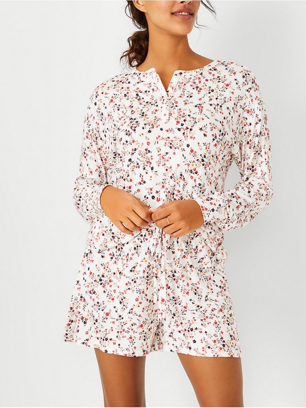Women’s White Floral Lounge Athleisure Pajama Top